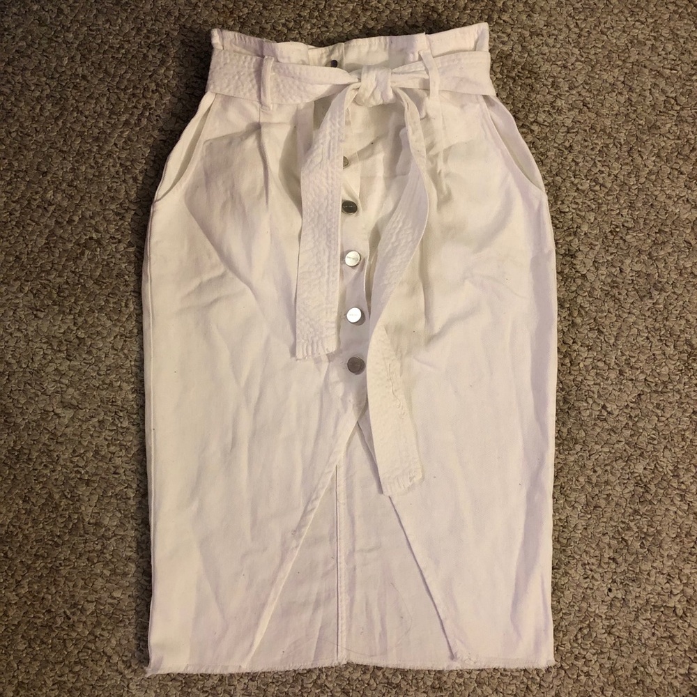 Zara White Waist Tie Paper Bag Slit Skirt sz XS